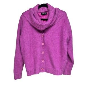 Venesha‎ Angora Cardigan Sweater Attached Scarf Lined Jacket Pink Women’s Medium
